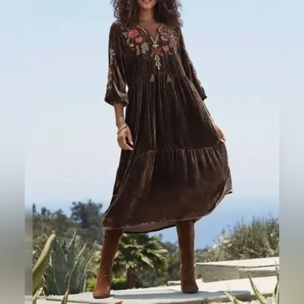 Johnny Was “Taline Velvet Midi Dress” in coffee bean brown. New with tags. - Picture 6 of 12